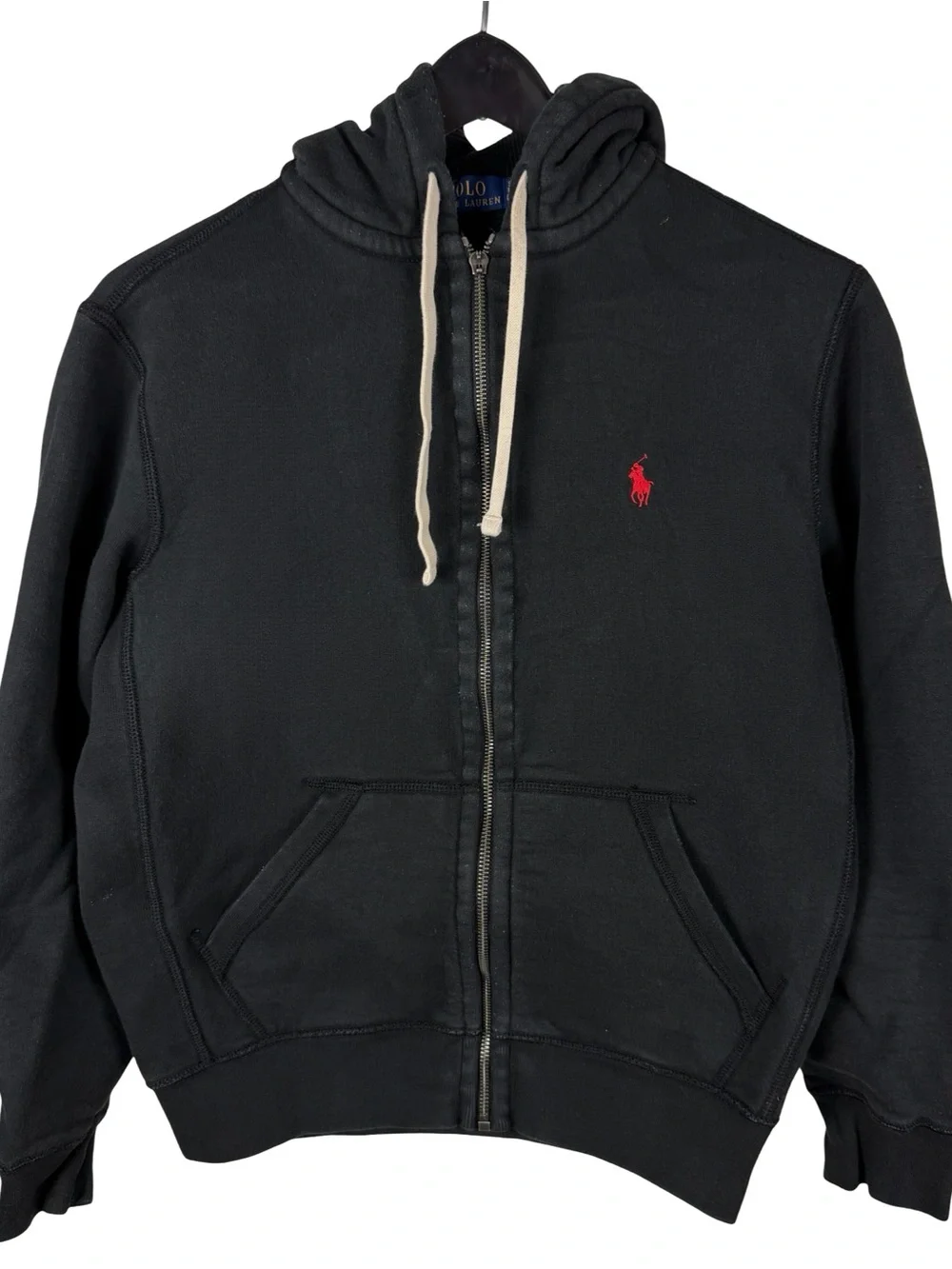 Mens Polo Ralph Lauren Small Pony Full Zip Black Heavyweight Hoodie Size S